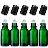 Žalia 20 ml stiklinė roll-on buteliukų pakuotė (5 vnt.) su juodu dangteliu