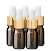 Rudas 10 ml stiklinis buteliukas su aukso aliuminine pipete, 5 vnt. rinkinys
