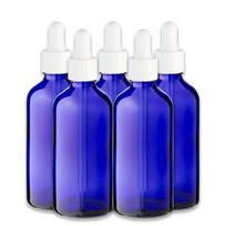Mėlynas 100 ml stiklinis butelis su balta silikonine pipete, 5 vnt. rink.