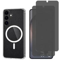 Korpusas su magnetiniu žiedu Samsung Galaxy S26 PLUS ir 2 juodi grūdinti stikliukai, apsaugantys nuo šnipinėjimo, Phonillico® ekranui