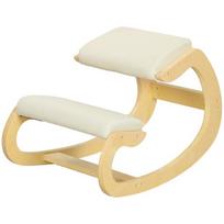 Kreminės baltos spalvos ergonomiškas supamas klūpėjimo krėslas, beržo mediena, iki 120 kg, 55 × 85 × 55 cm