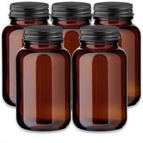 Rudas 120 ml stiklinis indelis su juodu aliuminio dangteliu, 5 vnt. rinkinys