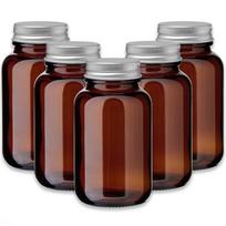 Rudas 120 ml stiklainis su sidabriniu aliuminio dangteliu, 5 vnt. rinkinys