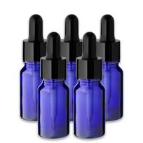 Mėlynas stiklinis buteliukas 10 ml su juoda pipete, 5 vnt. rinkinys