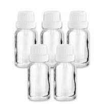 Stiklinis buteliukas su lašintuvu 15 ml, skaidrus, baltas kamštelis – 5 vnt. rinkinys