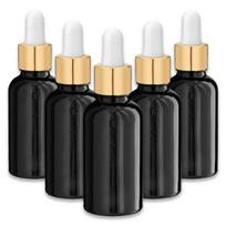 Juodas 30 ml stiklinis buteliukas su auksine aliuminine pipete, 5 vnt. rinkinys