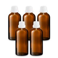 Rudas 100 ml stiklinis butelis su lašintuvu ir baltu dangteliu, 5 vnt. rinkinys