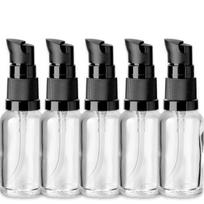 20 ml skaidrus stiklo buteliukas su juodu siurbliu ir dangteliu, 5 vnt. rinkinys
