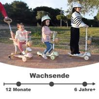 Twinly vaikiškas paspirtukas 3-in-1, paspirtukas su sulankstoma sėdyne ir led ratais, dinly evolution sulankstomas paspirtukas su šalmu, vaikams nuo 1 iki 6 metų - iki 30 kg (rožinis)