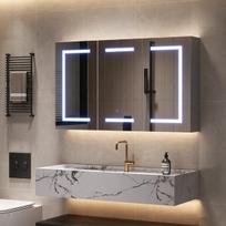 Veidrodinė vonios spintelė su LED apšvietimu, 100×60×13.5cm, baltas