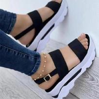 37Black-2025 Fashion Wedge Moteriška platforma Sagtis dirželis Gatvės vasaros lauko batai Punk Beach pleištai Moteriški sandalai Sandalias De Mujer, 37