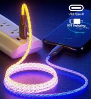"Fusion LED" USB-C ir "Apple Lightning" kabelis 20W | 2,4A | 100 cm