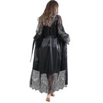 Moteriški Nėriniuoti Apatiniai Chalatai Naktiniai Marškiniai Naktiniai Ilgas Apvyniotas Chalatas Miegui_Black_3XL, XXXL