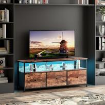 TV spintelė, 137 cm, tamsaus medžio, su metaliniu rėmu, 3 stalčiai, su LED juosta