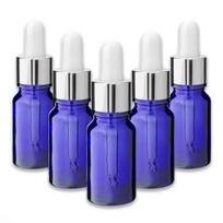 Mėlynas 10 ml stiklinis buteliukas su sidabrine aliuminio pipete, rinkinys 5 vnt.
