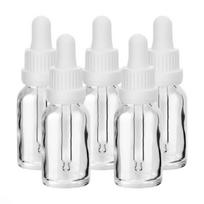 15 ml skaidrus stiklinis buteliukas su baltu pipetės kamščiu — 5 vnt. rinkinys