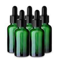 Žalia stiklinė butelė 30 ml su juoda pipete, 5 vnt. rinkinys