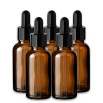 Rudas stiklinis buteliukas 30 ml su juoda pipete, 5 vnt. rinkinys
