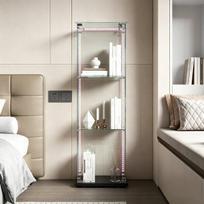 Vitrina, 40 × 35 × 123 cm, su LED lemputėmis, 3 sluoksnių, juodas pagrindas.