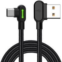 Mcdodo telefono kabelis greitas, kampinis, 90° , LED USB TYPE C 0,5 m, juodas, stiprus, su pynele