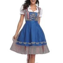 Moterų „Oktoberfest“ Kostiumai Suaugusiems „Dirndl“ Vokiečių Tradicinio Bavariško Alaus Karnavalas Kun., Blue_XXL