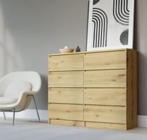 Komoda 3xEliving DEMI su 8 stalčiais, 120 cm, spalva: Amatininkų ąžuolas