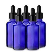 Mėlynas 50 ml stiklinis buteliukas su juoda pipete, 5 vnt. rinkinys