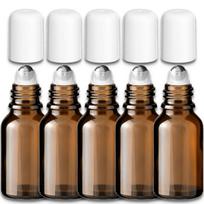 Rudas 15 ml roll-on stiklinis buteliukas su nerūdijančio plieno rutuliuku, 5 vnt. rinkinys