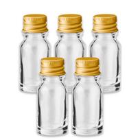10 ml skaidrus stiklinis buteliukas su auksiniu aliuminio dangteliu, 5 vnt. rinkinys