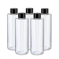 200 ml skaidrus PET plastikinis butelis su juodu dangteliu, 5 vnt.