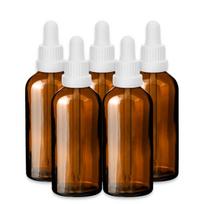Rudas 100 ml stiklinis butelis su stikline pipete ir baltu dangteliu, 5 vnt. rinkinys
