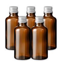 Rudas 50 ml stiklinis buteliukas su aliuminio dangteliu, 5 vnt. rinkinys