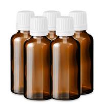 Rudas stiklinis buteliukas 50 ml su pipete ir baltu dangteliu - 5 vnt. rinkinys
