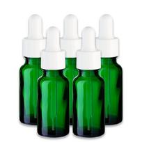 Žalia 20 ml stiklinė buteliukė su balta pipete, 5 vnt. rinkinys