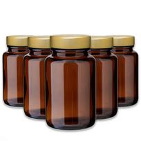 Rudas stiklinis indelis 100 ml su aukso unishell dangčiais, 5 vnt. rink.