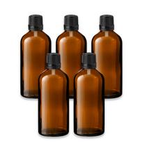 Rudas 100 ml stiklinis butelis su juodu lašintuvu, 5 vnt. rinkinys