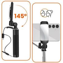 Asmenukių lazda ("Selfie sticks") Perche à Selfie - LinQ - Integruotas veidrodis - USB C - Išėjimo mygtukas - Juoda
