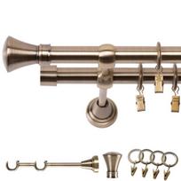 Metalinis Dvigubas Užuolaidų Bėgelis 140 Cm 19 Mm Golden Antique Monaco Su Pasukamais Kabliukais