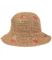 Moteriška vasarinė šiaudinė skrybėlė su išsiuvinėtomis braškėmis BUCKET HAT 21332-uniw, unisize