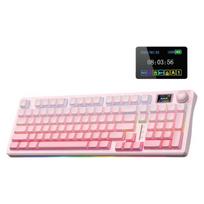 AULA S98 Pro belaidė mechaninė klaviatūra, išmanusis ekranas ir rankenėlė, trijų režimų kreminė klaviatūra, karštai keičiama RGB žaidimų klaviatūra su apšvietimu, rožinė