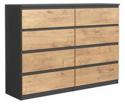 Komoda 3xEliving DEMI su 8 stalčiais, 120 cm, spalva: Antracitas/lanceto ąžuolas