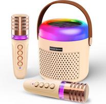 Pmgud karaoke mašina vaikams, nešiojama karaoke sistema su mikrofonu, led lempute ir bluetooth berniukams ir mergaitėms, puikiai tinka namų vakarėliams ir žaidimams nuo 3 metų - smėlio spalvos