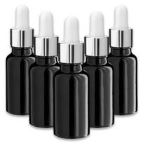Juodas stiklinis buteliukas 20 ml su sidabrine pipete (5 vnt.)