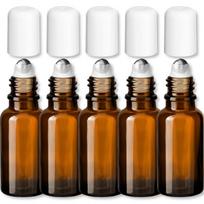 Rudas 20 ml stiklinis roll-on buteliukas su nerūdijančio plieno rutuliuku, 5 vnt. rinkinys