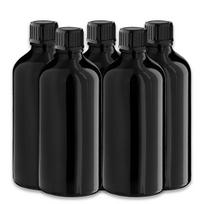 Juodas 100 ml stiklinis butelis su PP dangteliu ir PE plomba, 5 vnt. rinkinys