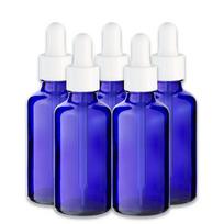 Mėlynas 50 ml stiklinis buteliukas su balta pipete, 5 vnt. rinkinys