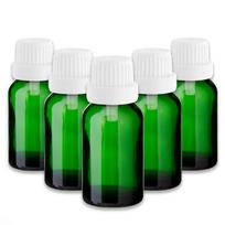 Žalia 15 ml stiklinė buteliukas su balta lašintuve, 5 vnt. rinkinys