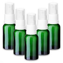 Žalia 30 ml stiklinė buteliukų rinkinys su baltais purkštuvais ir skaidriais dangteliais, 5 vnt.
