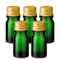 Žalia stiklinė butelė 5 ml su auksiniu aliuminio dangteliu, 5 vnt. rinkinys