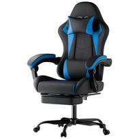 Ergonominė PVC žaidimų kėdė su juosmens pagalvėle ir galvos atrama, reguliuojama, iki 150 kg, juodai mėlyna